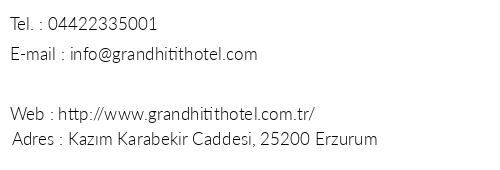 Grand Hitit Hotel telefon numaralar, faks, e-mail, posta adresi ve iletiim bilgileri